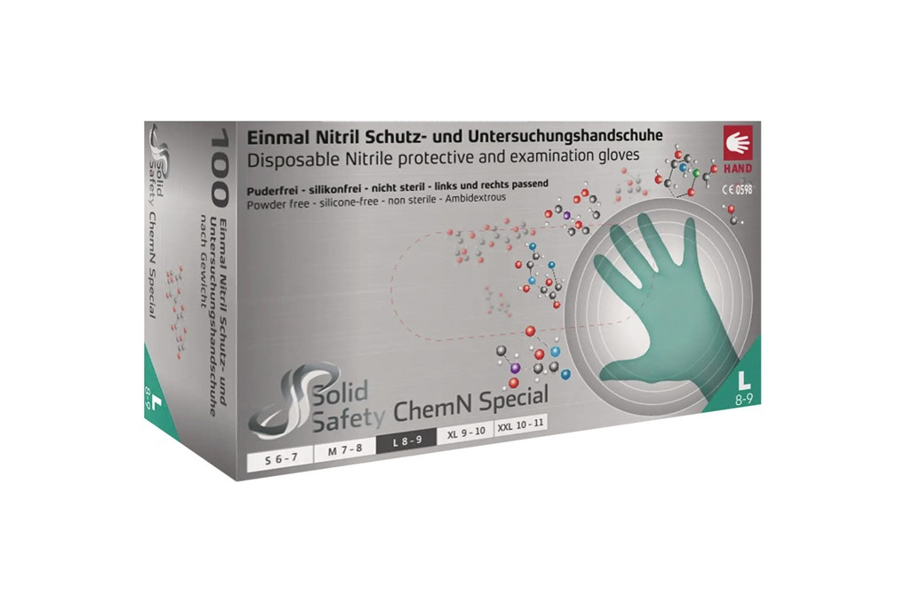 Einweghandschuh SolidSafety ChemN Special Gr.L grün Nitril PSA III Einweghandschuh SolidSafety ChemN Special Gr.L grün Nitril PSA III
