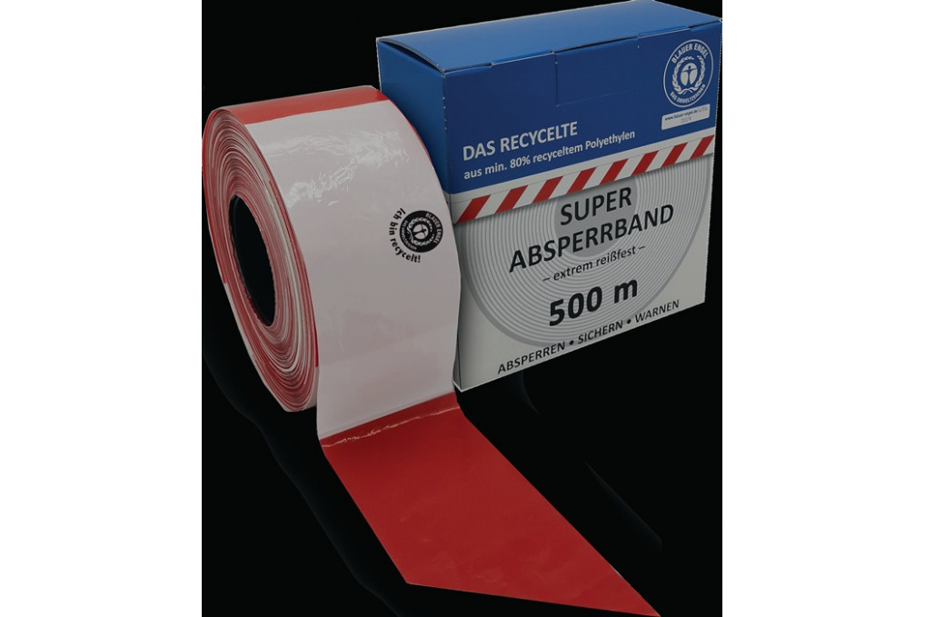 Absperrband L.500m B.80mm rot weiß geblockt,recycelt 500m Karton KELMAPLAST Absperrband L.500m B.80mm rot weiß geblockt,recycelt 500m Karton KELMAPLAST