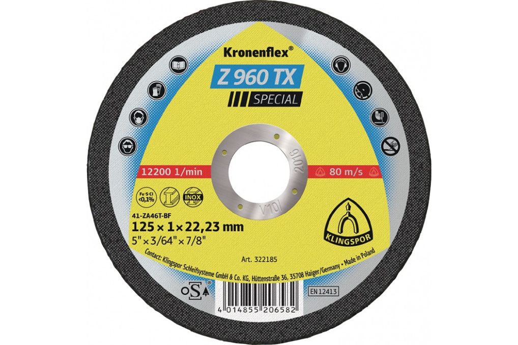 Trennscheibe Z 960 TX D115x1mm ger.INOX Bohr.22,23mm KLINGSPOR Trennscheibe Z 960 TX D115x1mm ger.INOX Bohr.22,23mm KLINGSPOR
