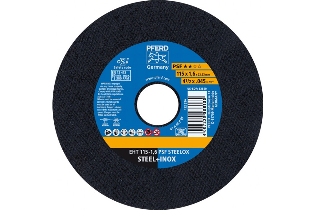Trennscheibe PSF STEELOX D115x1,6mm ger.INOX Bohr.22,23mm PFERD Trennscheibe PSF STEELOX D115x1,6mm ger.INOX Bohr.22,23mm PFERD