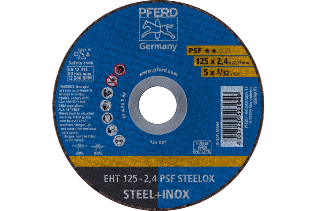 Trennscheibe PSF STEELOX D125x2,4mm ger.INOX Bohr.22,23mm PFERD Trennscheibe PSF STEELOX D125x2,4mm ger.INOX Bohr.22,23mm PFERD