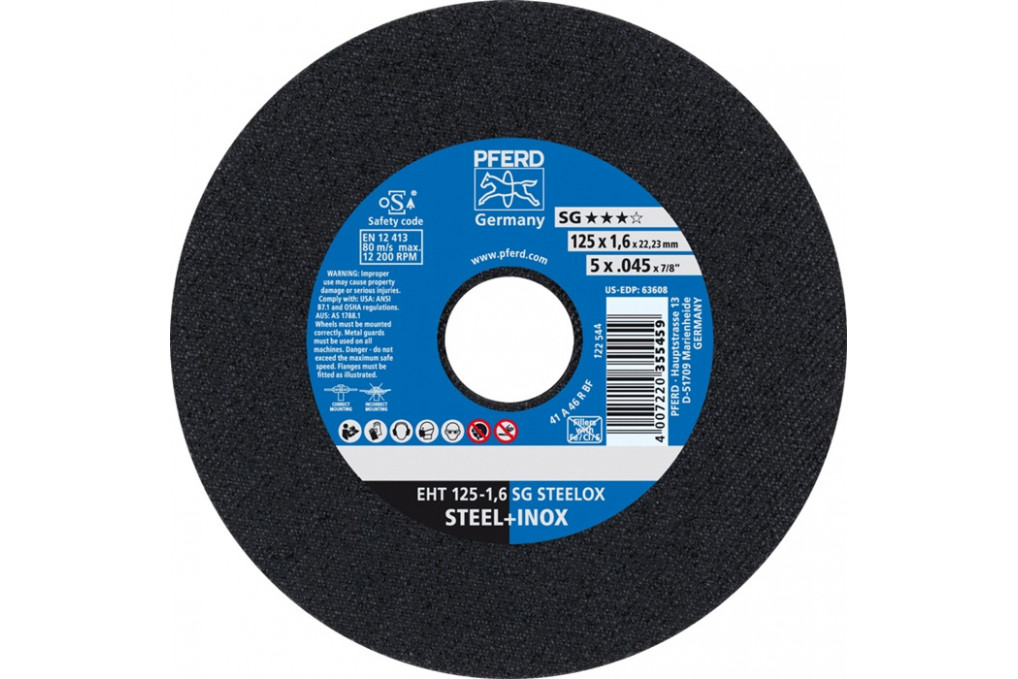 Trennscheibe SG STEELOX D125x1,6mm ger.INOX Bohr.22,23mm PFERD Trennscheibe SG STEELOX D125x1,6mm ger.INOX Bohr.22,23mm PFERD