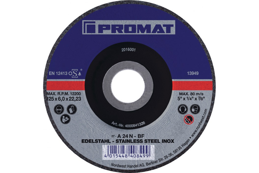 Schruppscheibe D115xS6mm gekr.INOX Bohr.22,23mm PROMAT Schruppscheibe D115xS6mm gekr.INOX Bohr.22,23mm PROMAT