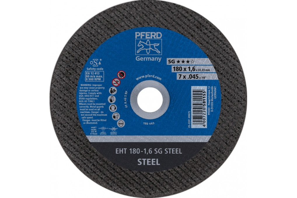 Trennscheibe SG STEEL D180x1,6mm ger.STA Bohr.22,23mm PFERD Trennscheibe SG STEEL D180x1,6mm ger.STA Bohr.22,23mm PFERD