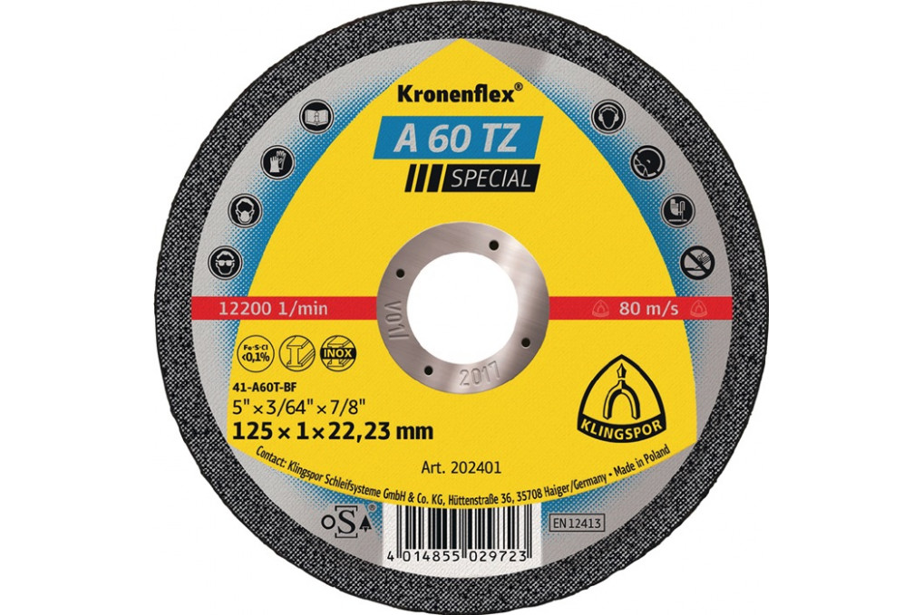 Trennscheibe A 60 TZ Special D115x1mm ger.INOX Bohr.22,23mm KLINGSPOR Trennscheibe A 60 TZ Special D115x1mm ger.INOX Bohr.22,23mm KLINGSPOR
