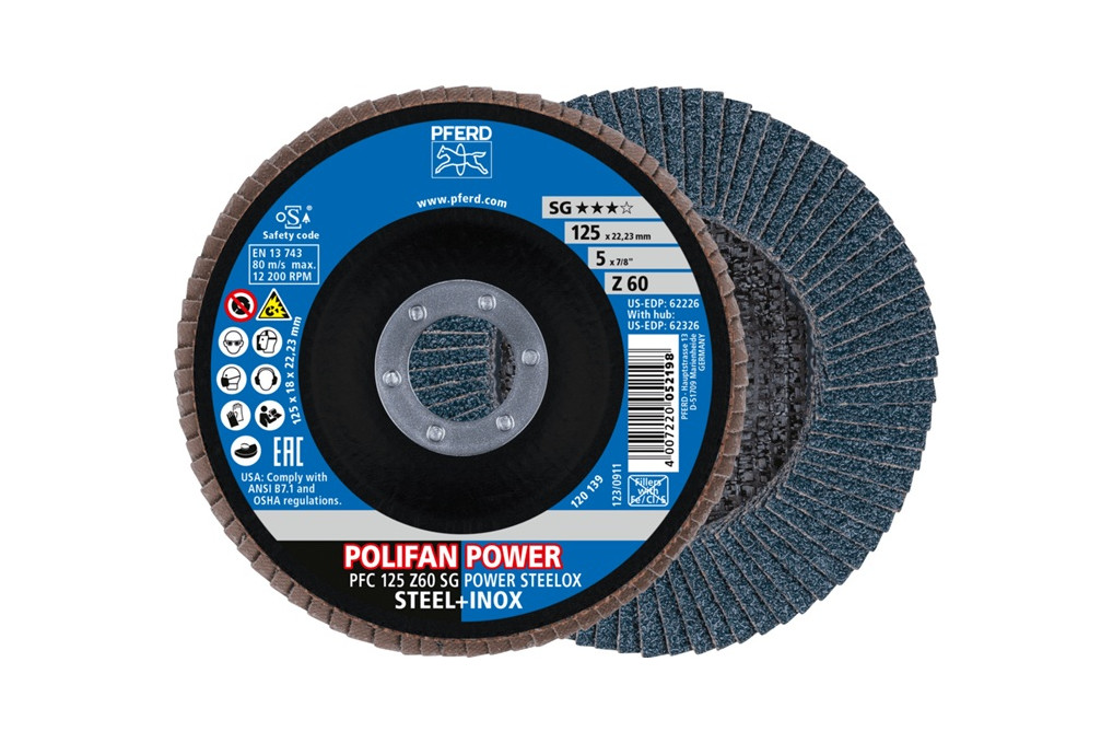 Fächerscheibe POLIFAN Z SG POWER STEELOX D.125mm K.60 INOX ZK Ausf.kon.PFERD Fächerscheibe POLIFAN Z SG POWER STEELOX D.125mm K.60 INOX ZK Ausf.kon.PFERD