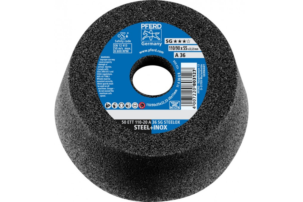 Schleiftopf ETT SG STEELOX 110 55mm INOX u.STA 36 Bohr.22,23mm PFERD