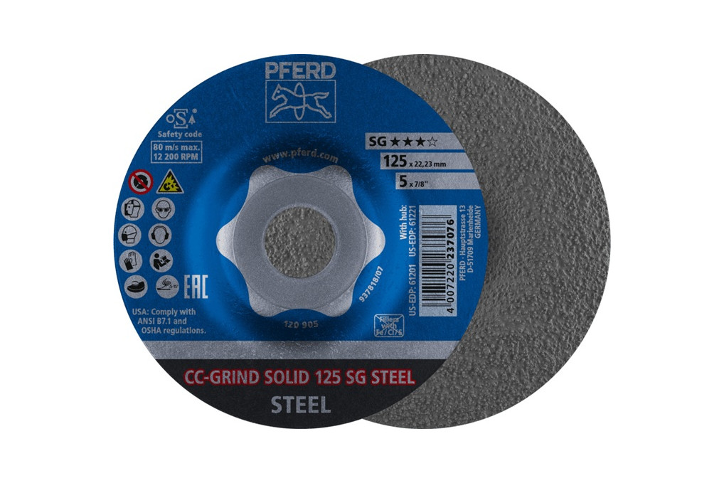 Schleifscheibe CC GRIND SOLID SG STEEL D125xSmm gekr.STA Bohr.22,23mm PFERD Schleifscheibe CC GRIND SOLID SG STEEL D125xSmm gekr.STA Bohr.22,23mm PFERD