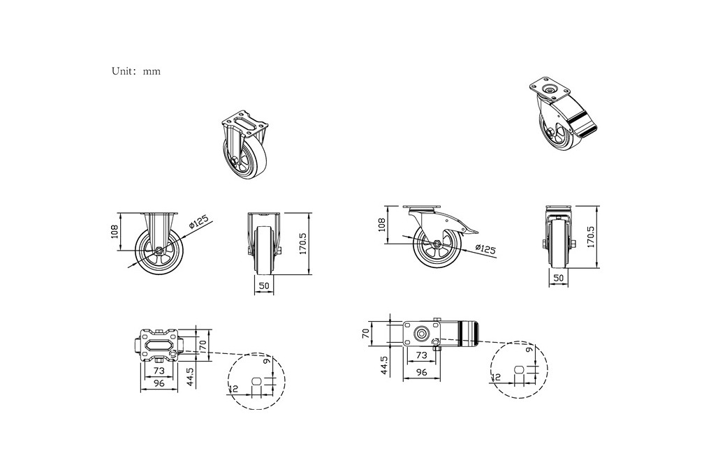 Rollensatz 4 tlg.4 Rollen,2x fix 2x schwenkbare Rl. Rollensatz 4 tlg.4 Rollen,2x fix 2x schwenkbare Rl.