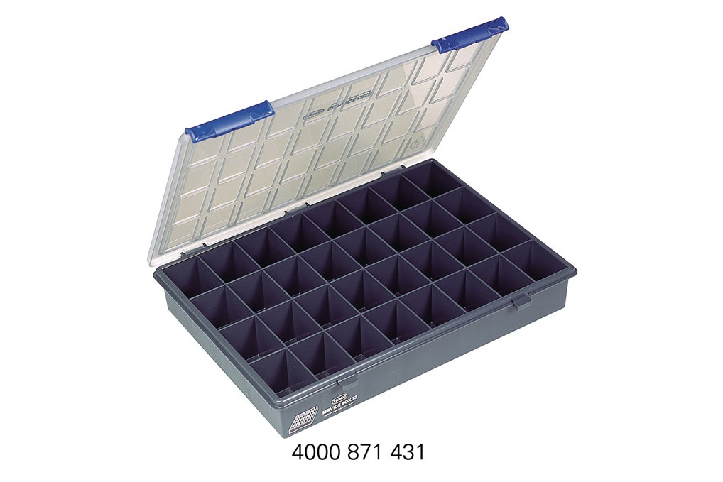 Sortimentskasten B338xT261xH57mm 32 Fächer transp.dunkelblau RAACO Sortimentskasten B338xT261xH57mm 32 Fächer transp.dunkelblau RAACO