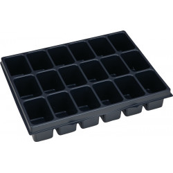 Kleinteileeinsatz i BOXX® iB 72 B349xT265xH63mm Polystyrol m.18 Mulden Kleinteileeinsatz i BOXX® iB 72 B349xT265xH63mm Polystyrol m.18 Mulden