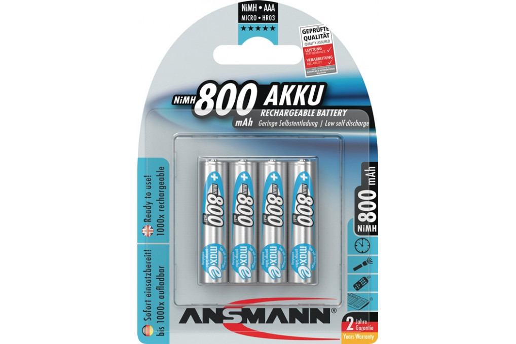 Akkuzelle maxE 1,2 V 800 mAh R03 AAA Micro HR03 4 4St. Blister ANSMANN Akkuzelle maxE 1,2 V 800 mAh R03 AAA Micro HR03 4 4St. Blister ANSMANN