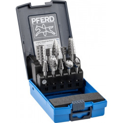 Frässtifteset 82 Schaft D.6mm 10 tlg.HSS 3 bruchfeste Ku. Box PFERD Frässtifteset 82 Schaft D.6mm 10 tlg.HSS 3 bruchfeste Ku. Box PFERD