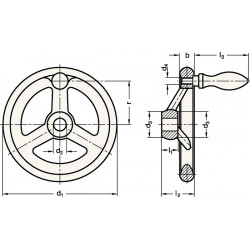 Handrad GN 950 b 17mm d1 140mm d2 14mm GANTER