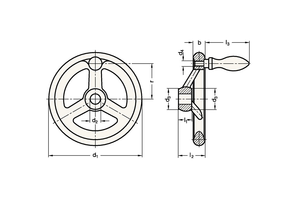 Handrad GN 950 b 17mm d1 140mm d2 14mm GANTER