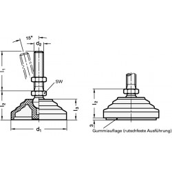 Kunststoff Gelenkfuß GN 344 d1 100 mm,d2 M 10mm l1 43mm l3 24mm GANTER