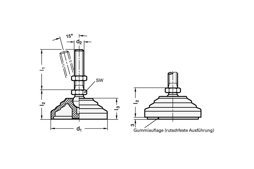 Kunststoff Gelenkfuß GN 344 d1 100 mm,d2 M 10mm l1 43mm l3 24mm GANTER