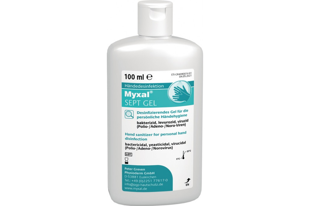 Handdesinfektionsgel MYXAL® SEPT GEL 100 ml parfüm farbstofffrei 100ml Flasche Handdesinfektionsgel MYXAL® SEPT GEL 100 ml parfüm farbstofffrei 100ml Flasche