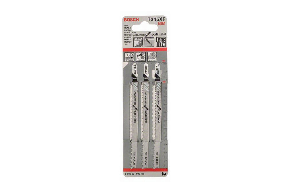Stichsägeblatt T 345 XF Gesamt L.132mm Zahnt.2,4 5mm BIM 3 St. Karte BOSCH Stichsägeblatt T 345 XF Gesamt L.132mm Zahnt.2,4 5mm BIM 3 St. Karte BOSCH