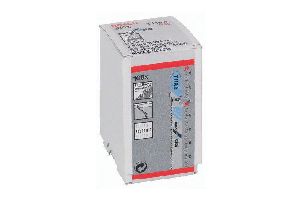 Stichsägeblatt T 118 A Gesamt L.92mm Zahnt.1,1 1,5mm HSS 100 St. Karte BOSCH Stichsägeblatt T 118 A Gesamt L.92mm Zahnt.1,1 1,5mm HSS 100 St. Karte BOSCH