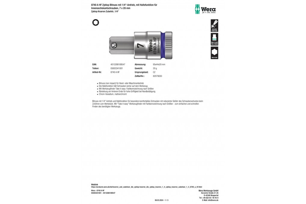 Steckschlüsseleinsatz 8740 A Steckschlüsseleinsatz 8740 A
