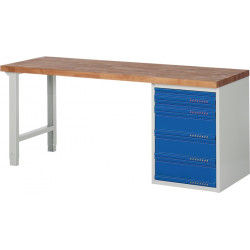 Werkbank Ser.BK 650 B2000xT700xH840mm Buche massiv lichtgrau blau 5 Schubl. Werkbank Ser.BK 650 B2000xT700xH840mm Buche massiv lichtgrau blau 5 Schubl.