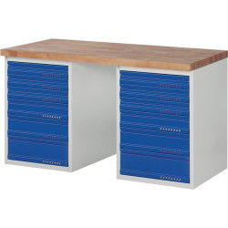 Werkbank Ser.BK 650 B1500xT700xH840mm Buche lichtgrau blau 12 Schubl.PROMAT Werkbank Ser.BK 650 B1500xT700xH840mm Buche lichtgrau blau 12 Schubl.PROMAT