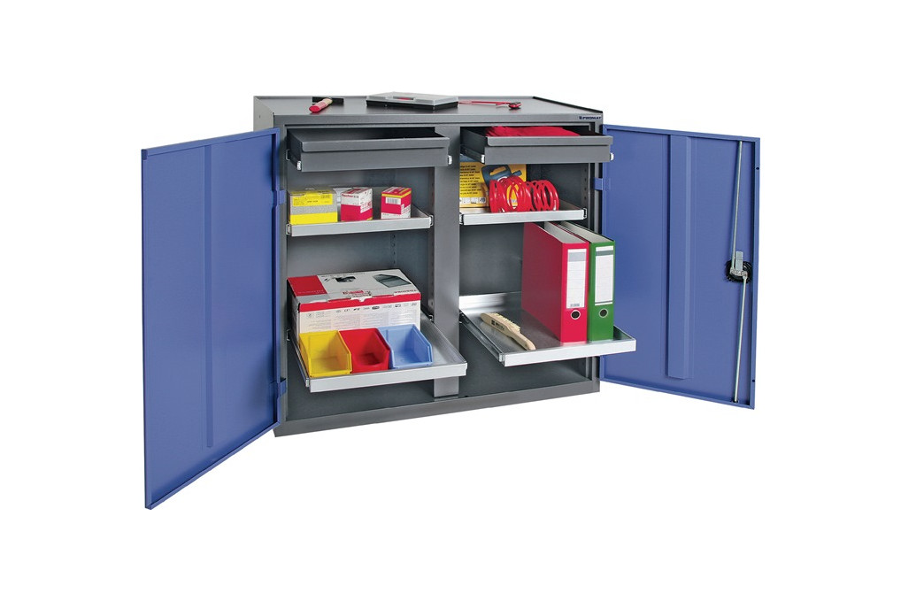 Werkzeug Beistellschrank H1000xB1000xT500mm 2Schubl.,4Bd.anthrazit blau,NCS Werkzeug Beistellschrank H1000xB1000xT500mm 2Schubl.,4Bd.anthrazit blau,NCS