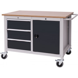 Werkbank B1250xT750xH935mm Buche Multiplex lichtgrau grau 3 Schubl.1 Tür Werkbank B1250xT750xH935mm Buche Multiplex lichtgrau grau 3 Schubl.1 Tür