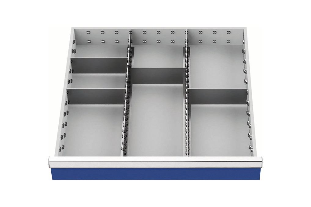 Schubladenunterteilungsmaterial Front H.200mm 2 Längs 4 Querteiler Schubladenunterteilungsmaterial Front H.200mm 2 Längs 4 Querteiler