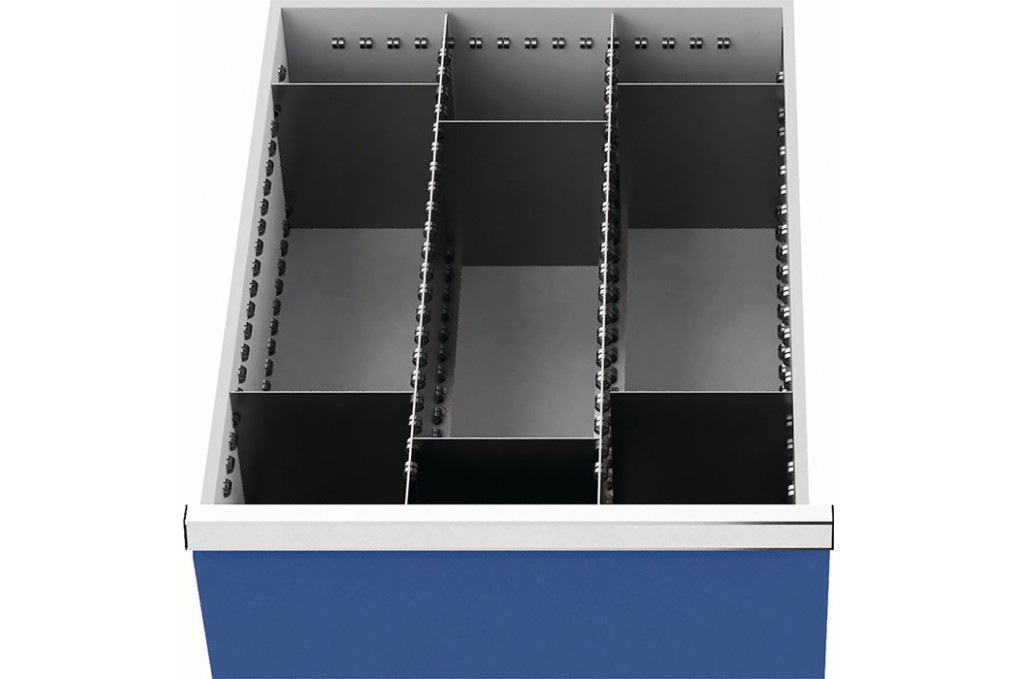 Schubladenunterteilungsmaterial Front H.200mm 2Längs 6Querteiler Schubl B.450mm Schubladenunterteilungsmaterial Front H.200mm 2Längs 6Querteiler Schubl B.450mm