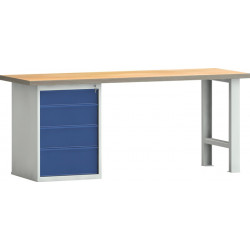 Werkbank PW 700 B2000xT700xH840mm Buche Multiplex lichtgrau blau 4 Schubl. Werkbank PW 700 B2000xT700xH840mm Buche Multiplex lichtgrau blau 4 Schubl.