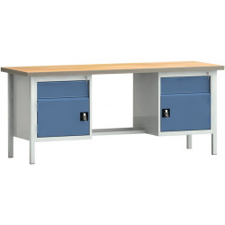Werkbank PW 700 B2000xT700xH840mm Buche Multiplex grau blau 2Schubl.2Türen Werkbank PW 700 B2000xT700xH840mm Buche Multiplex grau blau 2Schubl.2Türen
