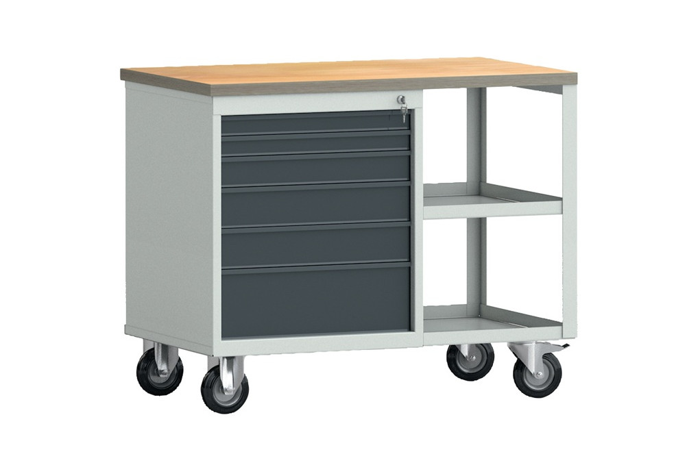 Werkbank PW 700 B1000xT620xH805mm Buche Multiplex lichtgrau grau 6 Schubl. Werkbank PW 700 B1000xT620xH805mm Buche Multiplex lichtgrau grau 6 Schubl.