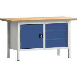 Werkbank PW 700 B1500xT700xH840mm Buche Multiplex lichtgrau blau 3 Schubl.1 Tür Werkbank PW 700 B1500xT700xH840mm Buche Multiplex lichtgrau blau 3 Schubl.1 Tür