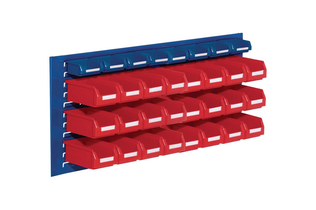 Sichtlagerkastenset H450xB1000xT250mm Stahlblech PE Ku. beschichtung blau rot