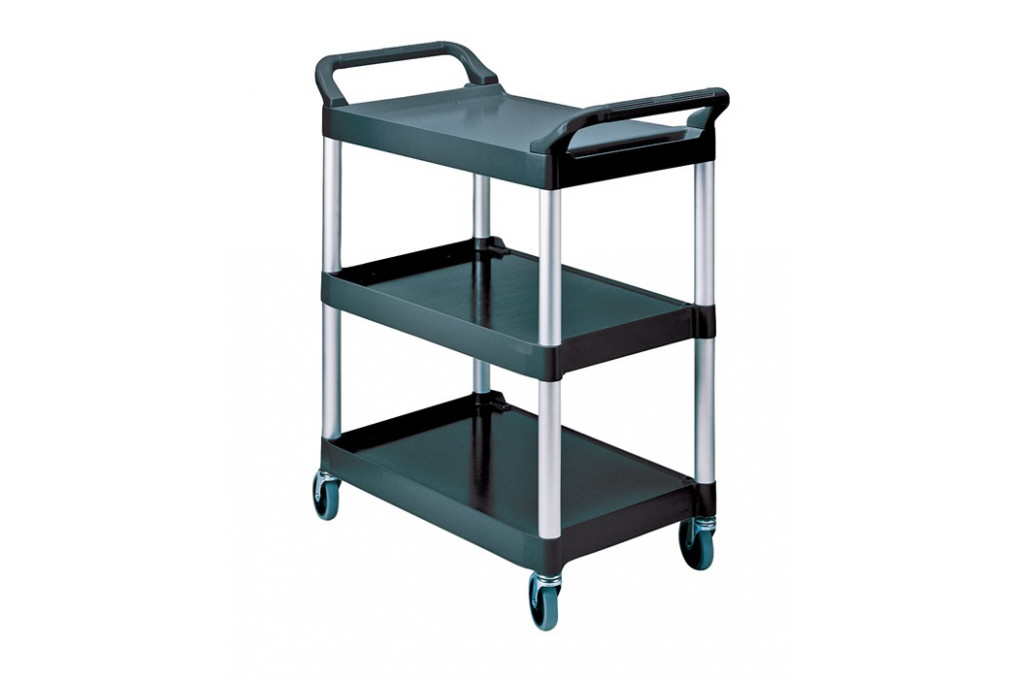 Tischwagen 3 Ladeflächen L560xB450mm schwarz alusilber Trgf.90kg