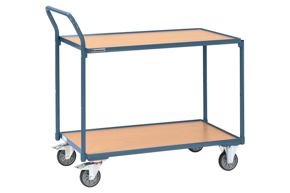 Tischwagen 2 Ladeflächen L850xB500mm taubenblau Trgf.300kg Bügel senkr.PROMAT Tischwagen 2 Ladeflächen L850xB500mm taubenblau Trgf.300kg Bügel senkr.PROMAT