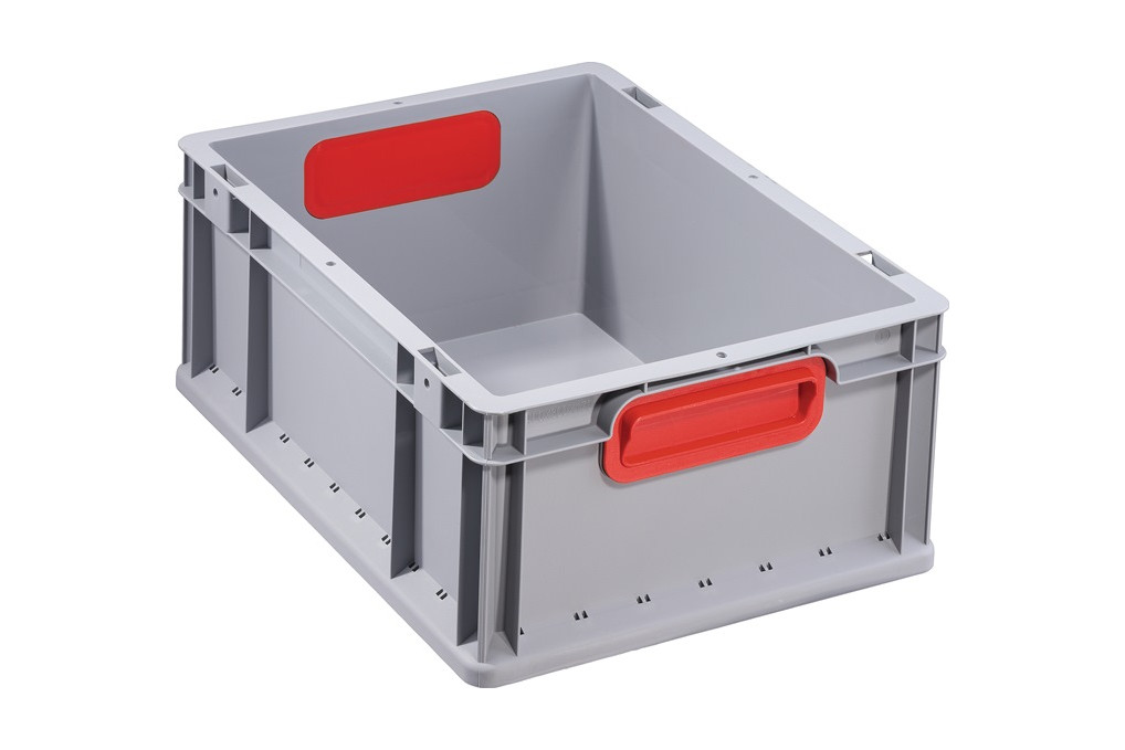 Transportstapelbehälter L400xB300xH170mm grau PP geschlossener Griff rot Transportstapelbehälter L400xB300xH170mm grau PP geschlossener Griff rot