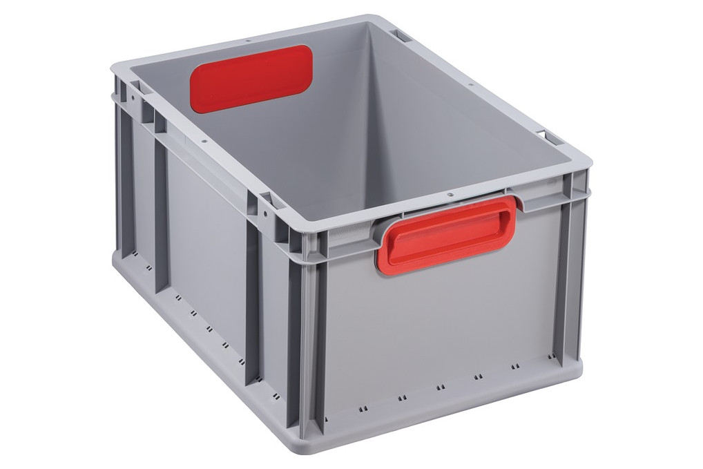Transportstapelbehälter L400xB300xH220mm grau PP geschlossener Griff rot