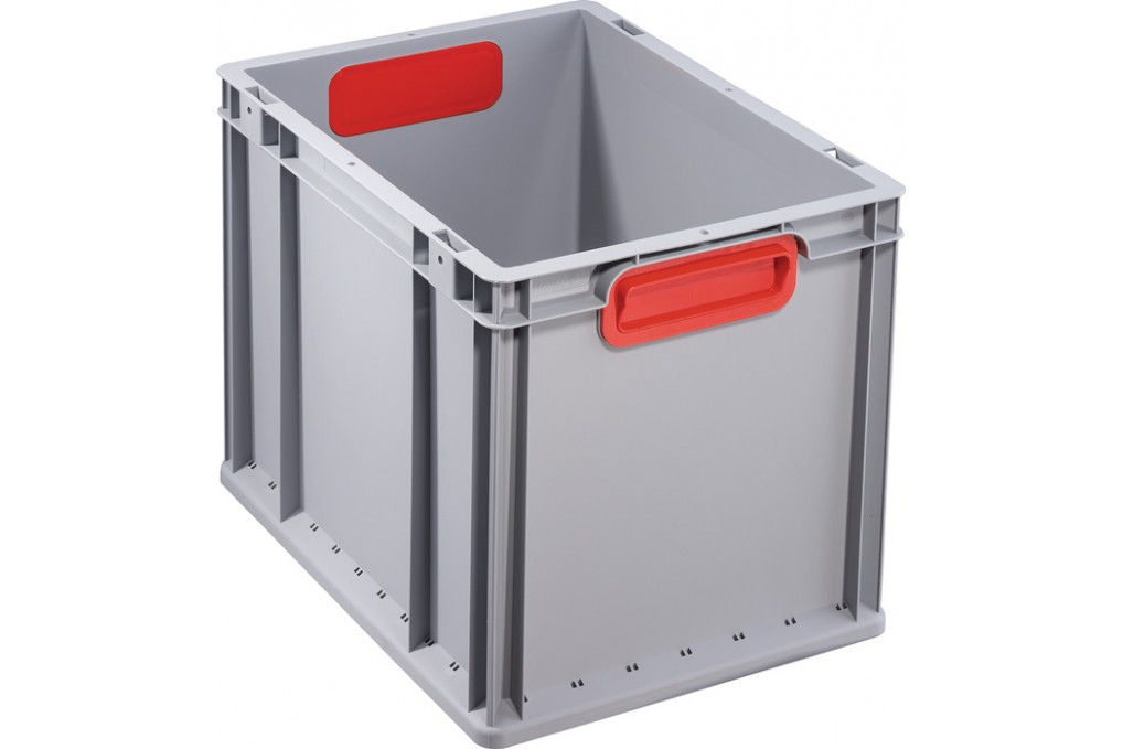 Transportstapelbehälter L400xB300xH320mm grau PP geschlossener Griff rot Transportstapelbehälter L400xB300xH320mm grau PP geschlossener Griff rot
