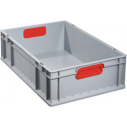 Transportstapelbehälter L600xB400xH170mm grau PP geschlossener Griff rot Transportstapelbehälter L600xB400xH170mm grau PP geschlossener Griff rot