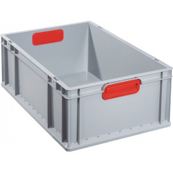 Transportstapelbehälter L600xB400xH220mm grau PP geschlossener Griff rot Transportstapelbehälter L600xB400xH220mm grau PP geschlossener Griff rot