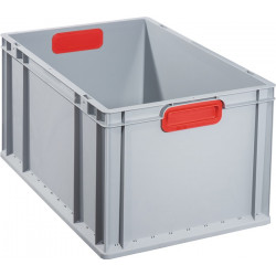 Transportstapelbehälter L600xB400xH320mm grau PP geschlossener Griff rot Transportstapelbehälter L600xB400xH320mm grau PP geschlossener Griff rot