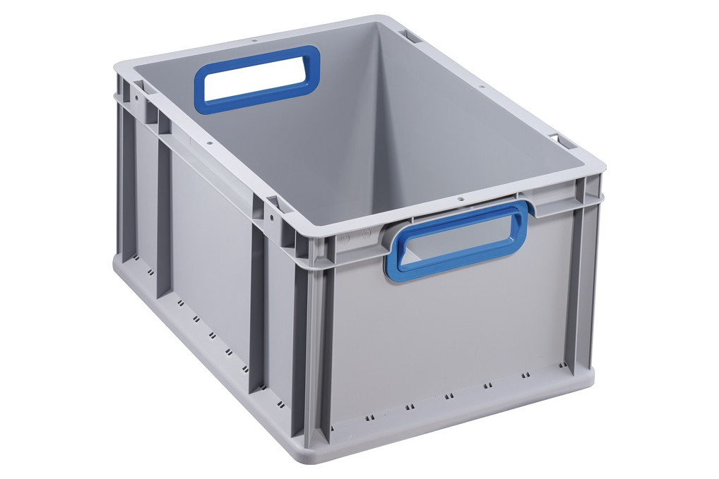 Transportstapelbehälter L400xB300xH220mm grau PP offener Griff blau