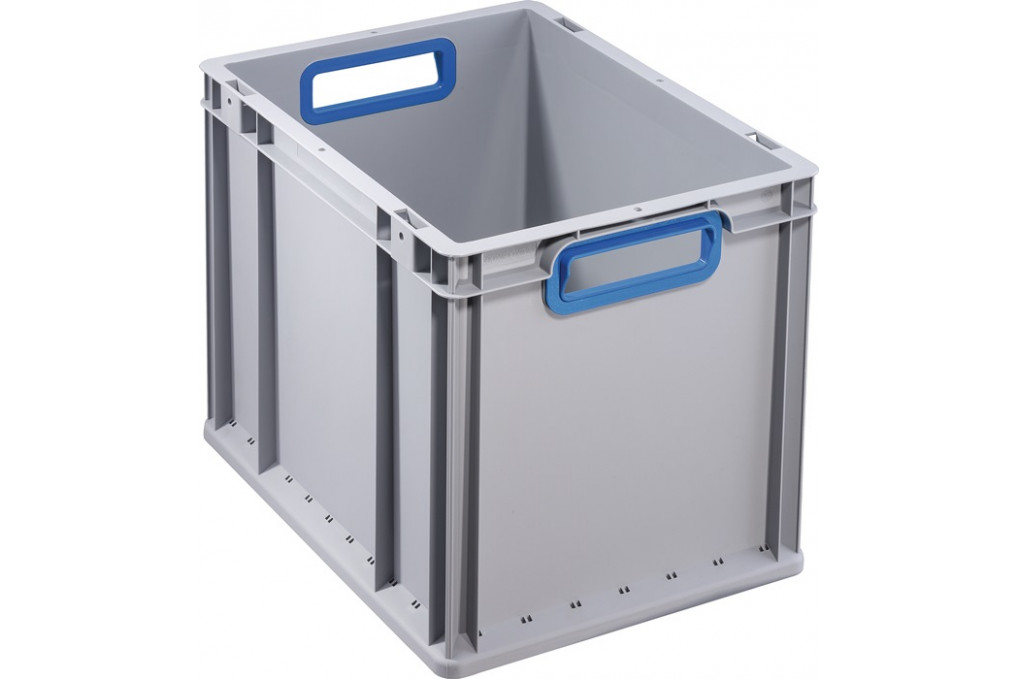Transportstapelbehälter L400xB300xH320mm grau PP offener Griff blau Transportstapelbehälter L400xB300xH320mm grau PP offener Griff blau