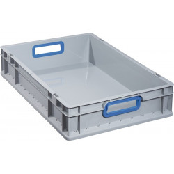 Transportstapelbehälter L600xB400xH120mm grau PP offener Griff blau Transportstapelbehälter L600xB400xH120mm grau PP offener Griff blau