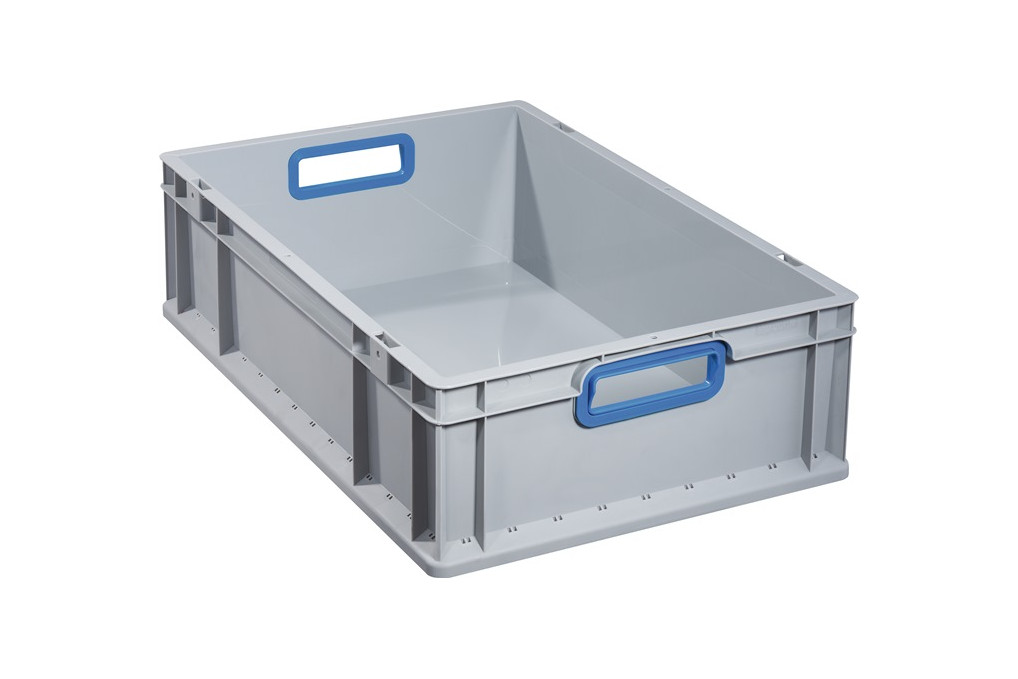 Transportstapelbehälter L600xB400xH170mm grau PP offener Griff blau Transportstapelbehälter L600xB400xH170mm grau PP offener Griff blau