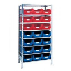 Steckregal H2000xB1000xT500mm Anbauregal 8 Stahlböden 12 x MK2 blau,9 x MK2 rot Steckregal H2000xB1000xT500mm Anbauregal 8 Stahlböden 12 x MK2 blau,9 x MK2 rot