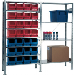 Steckregal H2000xB1000xT400mm Grundregal 8 Stahlböden 12 x MK3 blau,16 x MK3 rot Steckregal H2000xB1000xT400mm Grundregal 8 Stahlböden 12 x MK3 blau,16 x MK3 rot